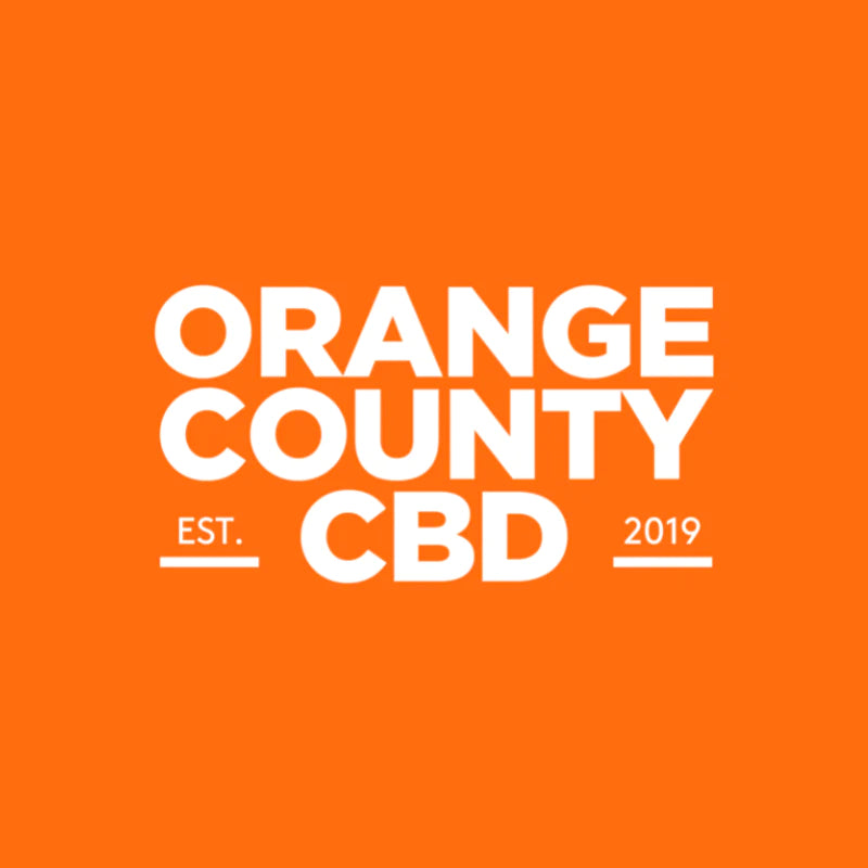 Orange County CBD Logo. White Text on Orange background